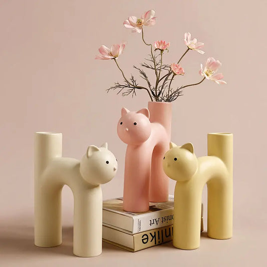 Cute Tube Cat Vase – Decorative Flower Vase for Living Room & Desk Uturnio