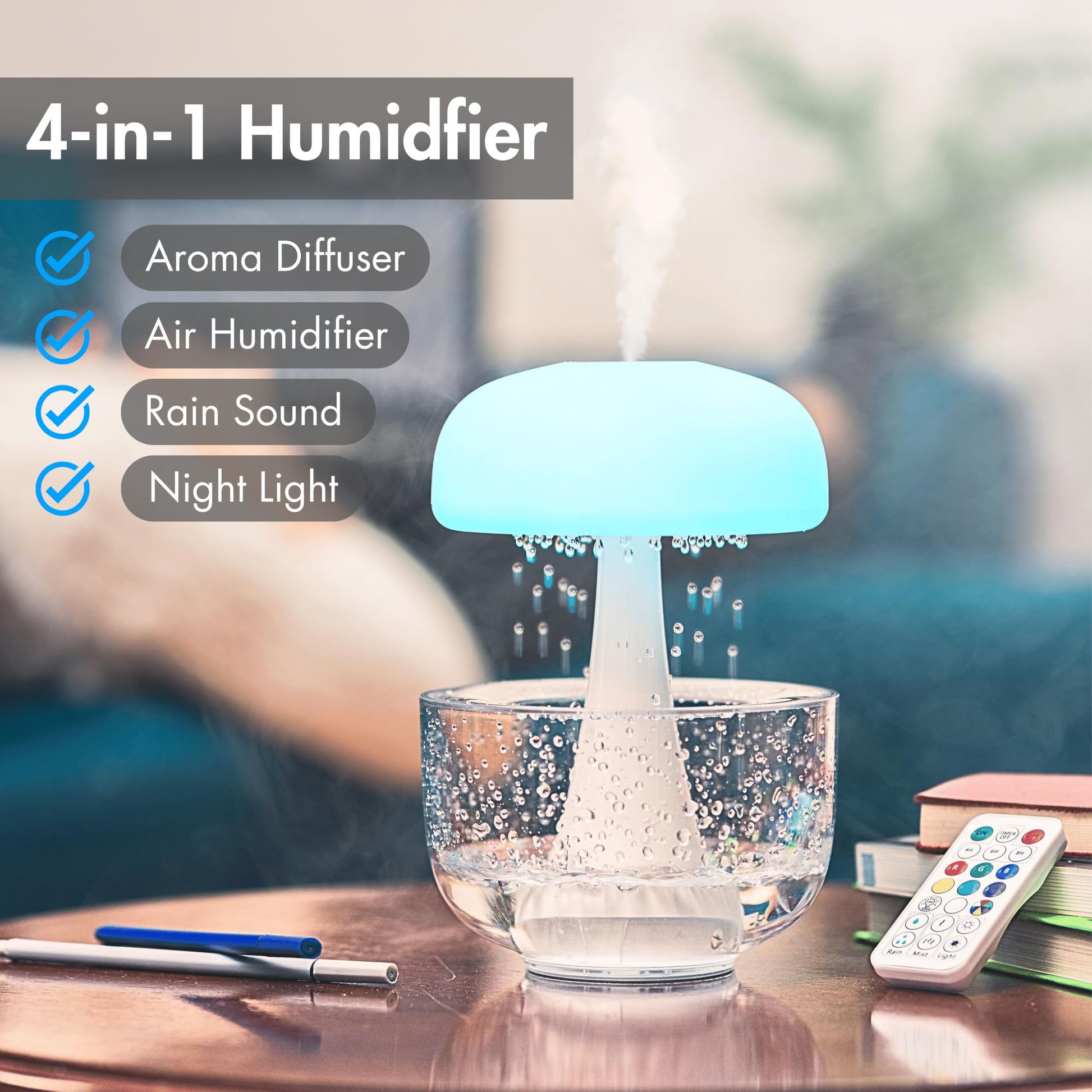 Jellyfish Raindrop Humidifier – Ultrasonic Aroma Diffuser with LED Light Uturnio