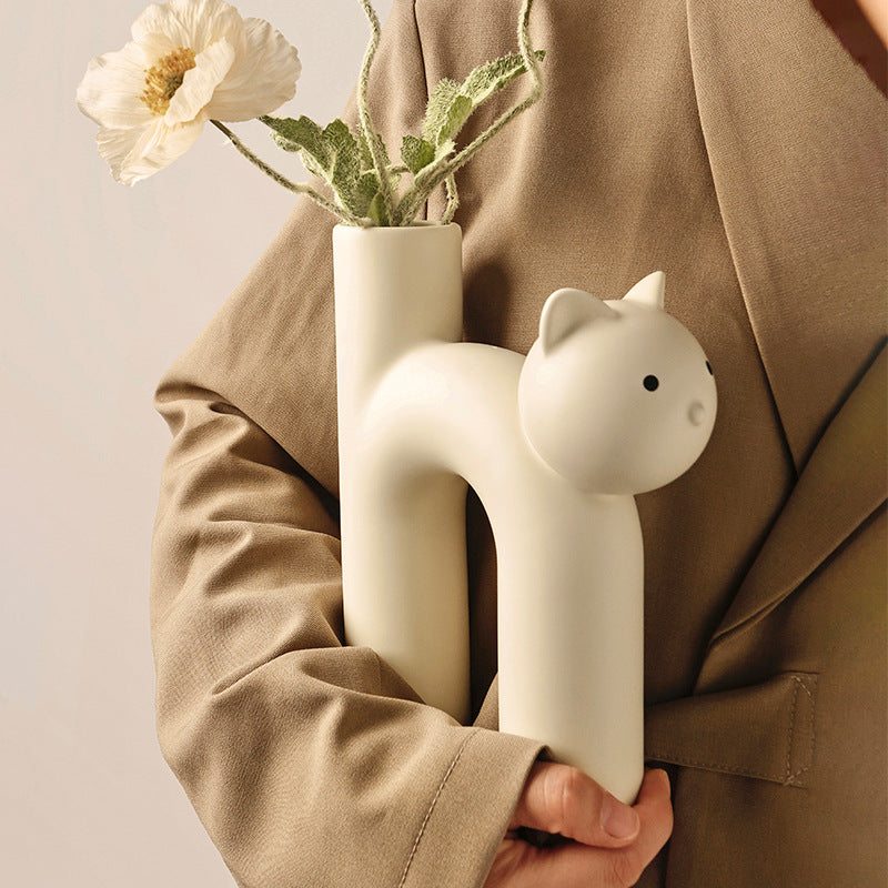 Cute Tube Cat Vase – Decorative Flower Vase for Living Room & Desk Uturnio