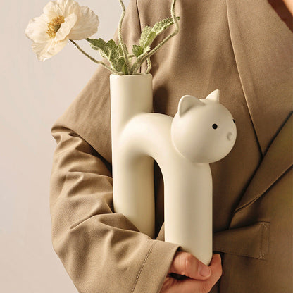 Cute Tube Cat Vase – Decorative Flower Vase for Living Room & Desk Uturnio